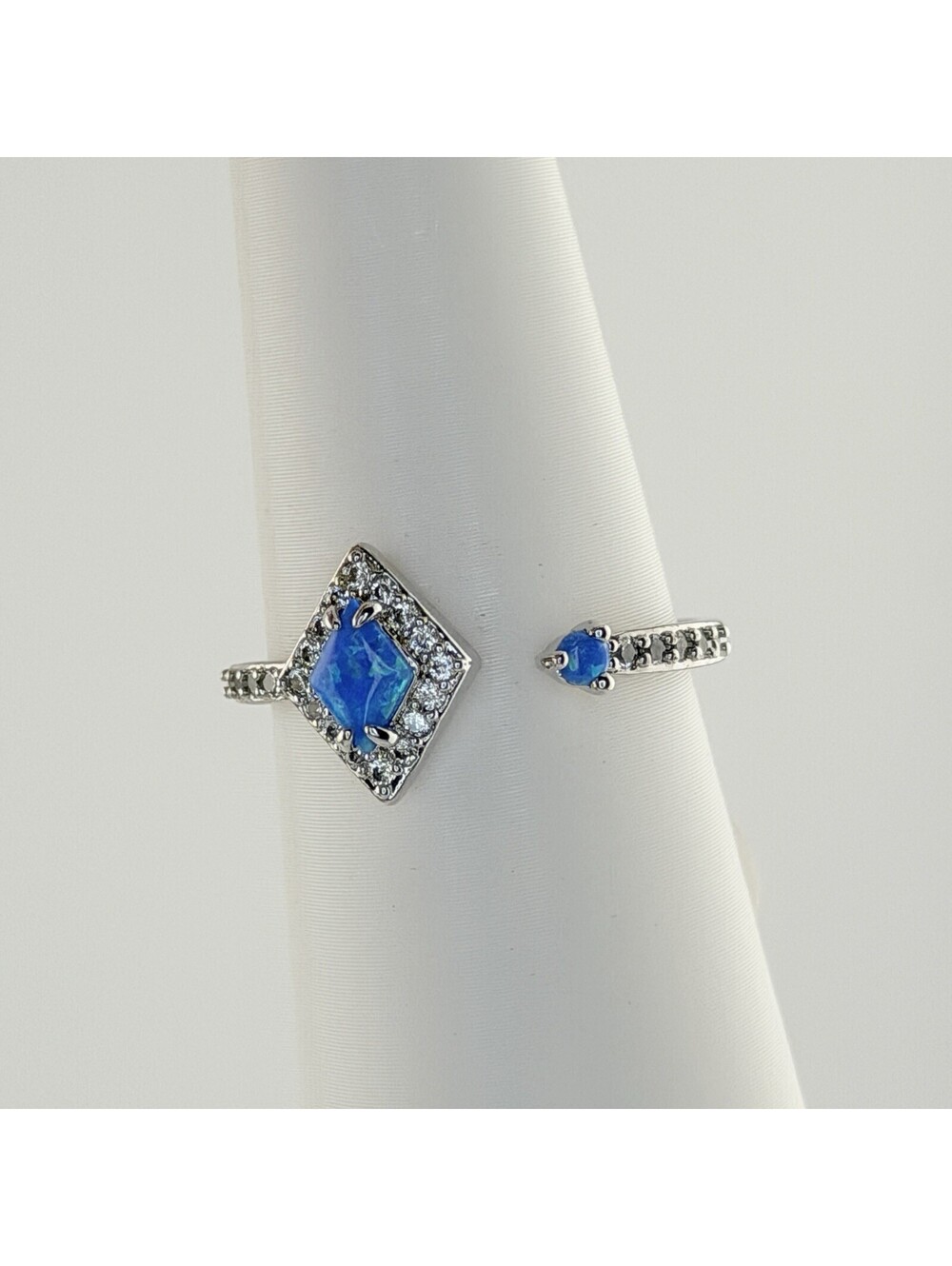 Bomb Party Sz 10 "Make It Count" Azure Blue Fire Opal on Rhodium RBP5375 RETRO